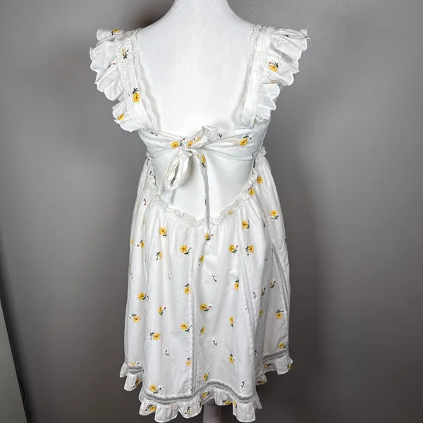 For Love & Lemons Leanne Mini Dress White Floral Embroidered Size Small - Image 4