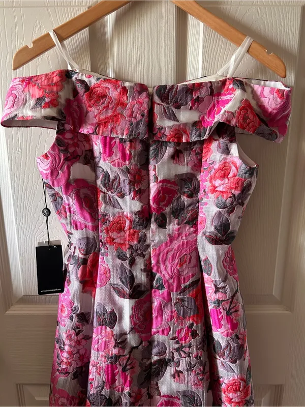 Adrianna Papell Floral Jacquard Shoulder Midi Dress Sz 6 Autumn Wedding Guest - Image 8