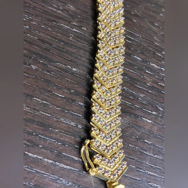 18K Gold Finish Natural Chevron Bracelet 1ct Lab Diamond in Brass 7.5” - Image 4