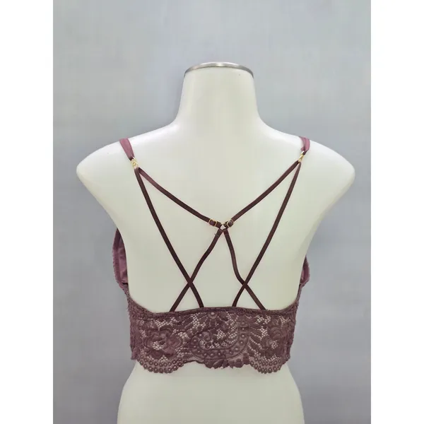 Aerie Brown Romantic Boudoir Bridal Cottage Lingerie Feminine Lace Bra Medium - Image 2