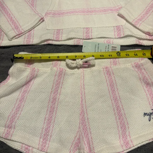 Saltwater Myrtle Beach Pink Stripe Hoodie Shorts Set Medium - Image 12