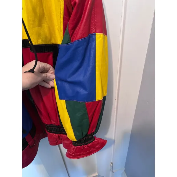Vintage 80s/90s Mixed Blues Leather Batwing Colorblock Jacket - Image 9