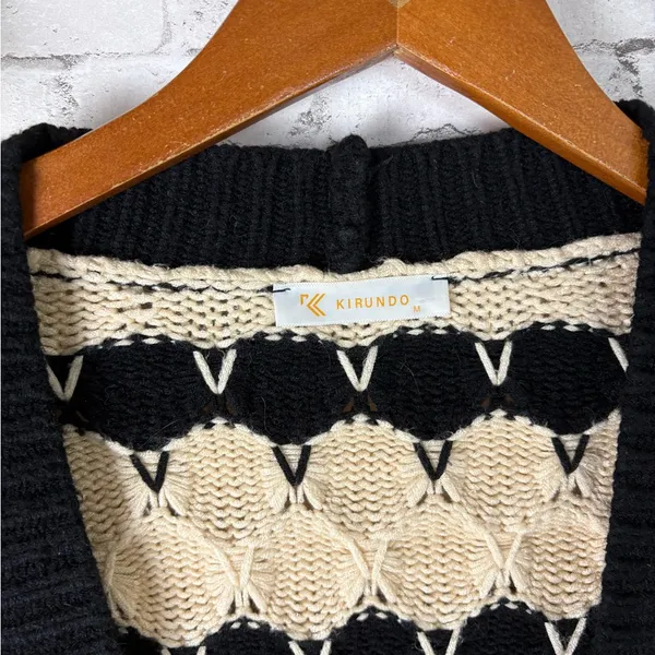 Kirundo Black and Cream Bubble Knot Chunky Open Cardigan - Image 3