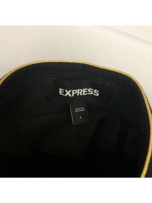 Express Womens Black Military-Style Jacket W/ Gold Trim Button Closure Size L - Image 3