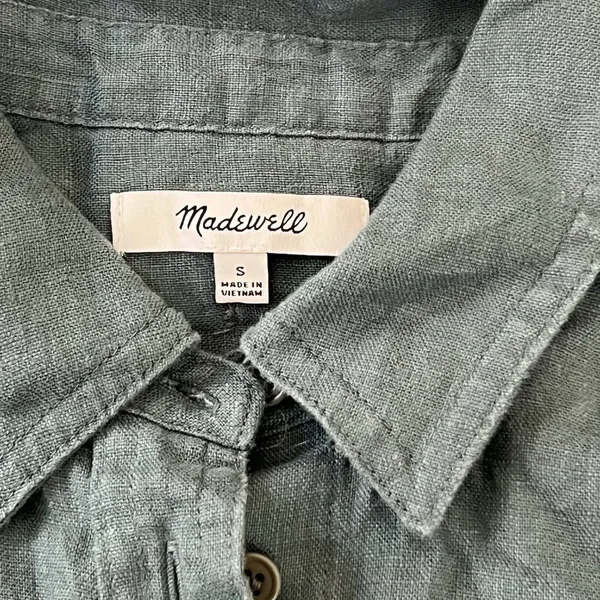 Madewell Womens Flap-Pocket Button Up Linen Shirt S Distant Mineral Quiet Luxury - Image 5