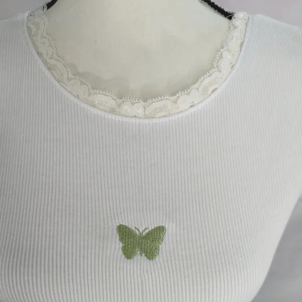 ASOS NWT | Dolls Kill x Daisy Street Embroidered‎ Butterfly Ribbed Crop Top - Image 2