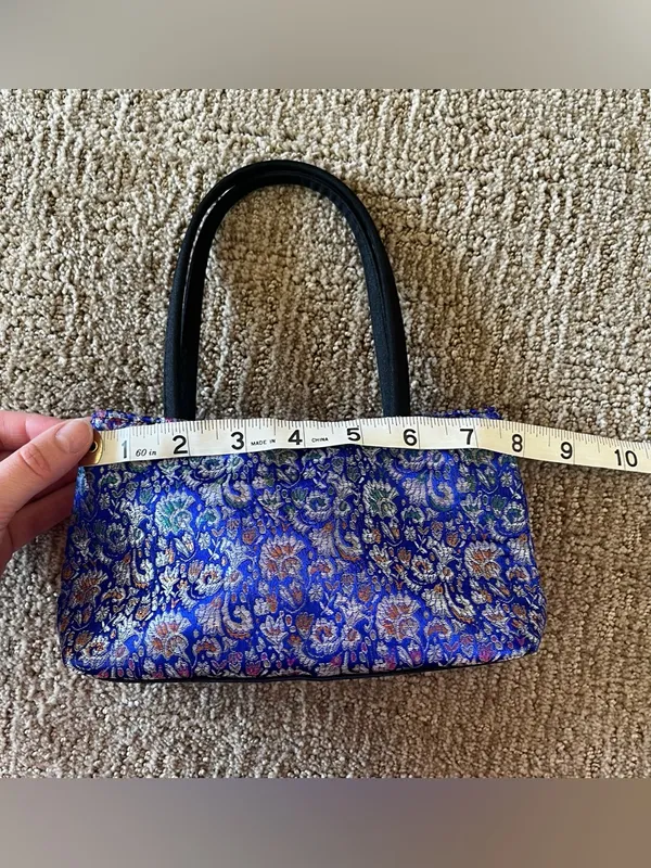 Vintage Y2K Blue Brocade mini Bag with Floral Jacquard - Image 3