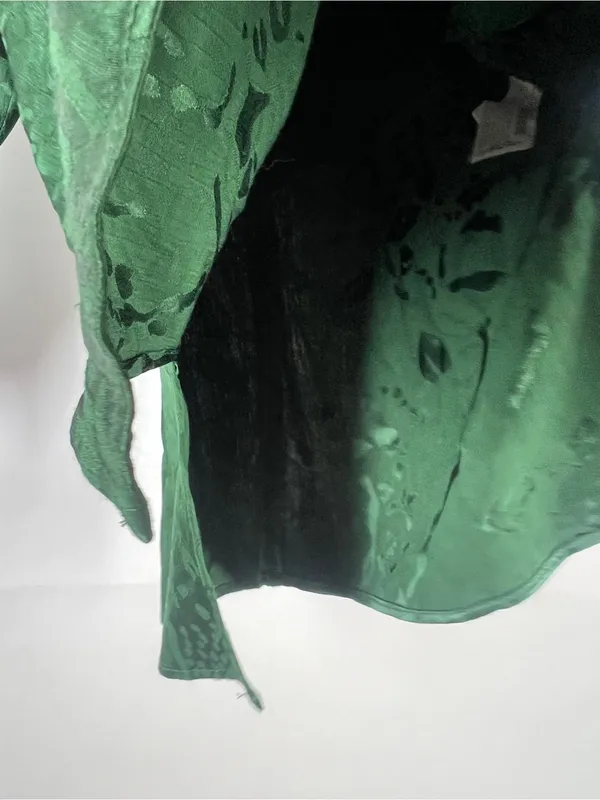 Zara Woman Knotted Jacquard Blouse Bottle Green Tie Front Size M - Image 8