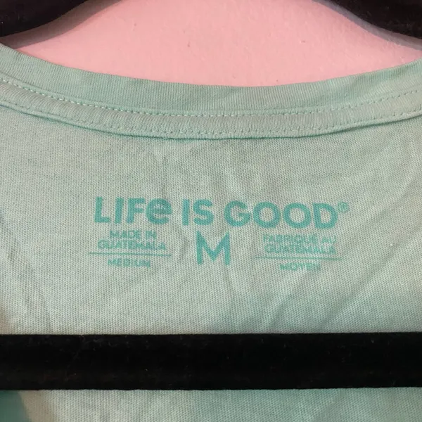Life Is Good Teal Blue V-neck Tee Cotton Lobster Girl Gorpcore Women size Medium - Image 2
