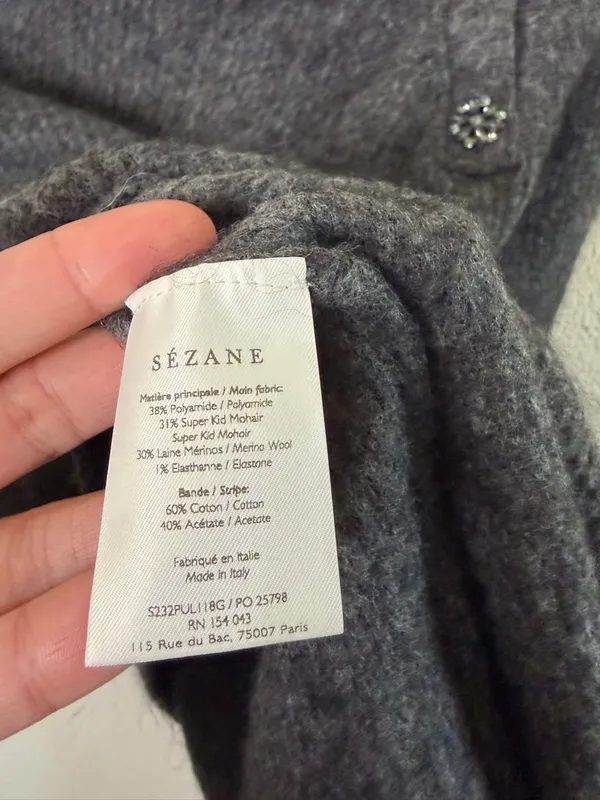 Sezane Trudy Sweater Mohair Wool Melange Gray Womens Size M - Image 8