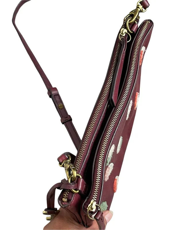 Fossil Devon Carbenet Wine Pebble Leather Dot Crossbody Shoulder Bag - Image 7