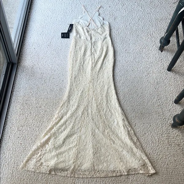 Lulu's Zenith Floral Lace Maxi Dress Scalloped High Neck Gown Cream‎ Small - Image 6