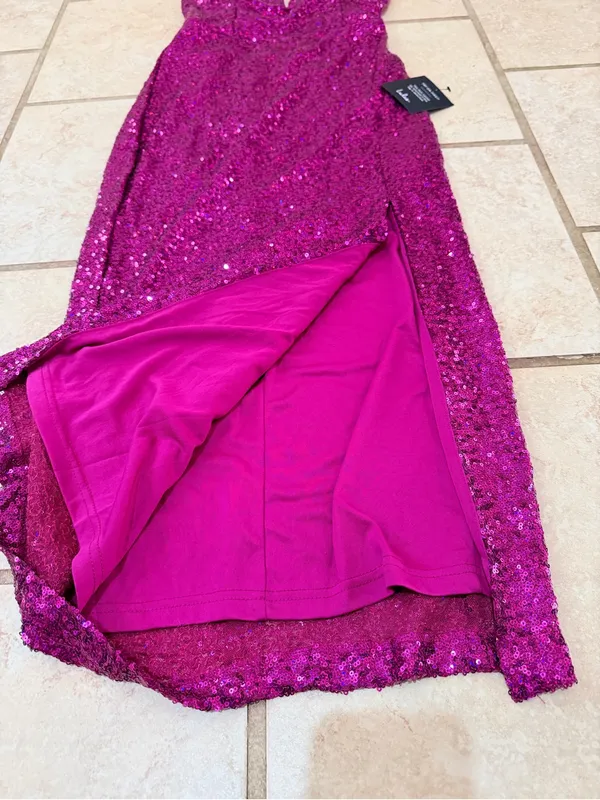 Lulus Magenta Sequin Lace-Up Maxi Dress Size M NWT - Image 4