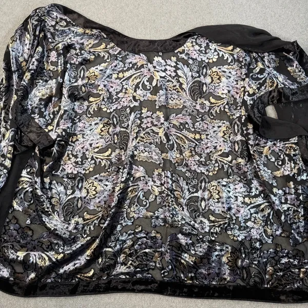 J. Jill Women's S-L Black Burnout Velvet Floral Paisley Kimono Wrap Cardigan - Image 9