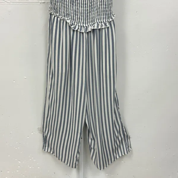 Speechless Blue White Striped Smocked Wide Leg Cropped Jumpsuit Small Resortwear - Image 4