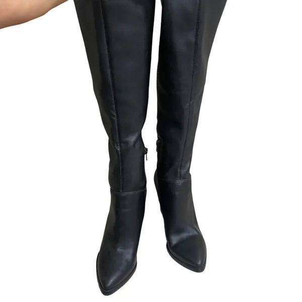 Marc Fisher mlanata LTD Black FAUX Leather Pointed Toe Block Heel Knee Boots 9M - Image 2