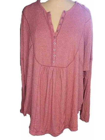 Free People Leo Henley Lg Oversized Long Sleeve Tunic Light Red Vintage... - Image 2