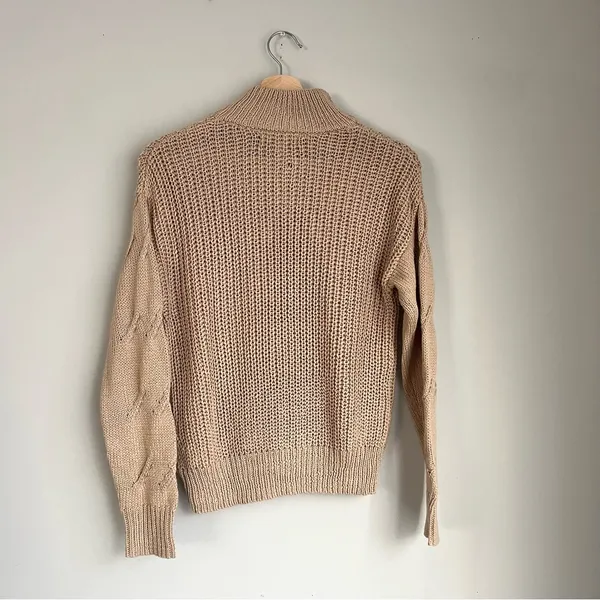 Francesca’s NWT Anita Knit Quarter Zip Pullover Sweater Size Small Tan - Image 4