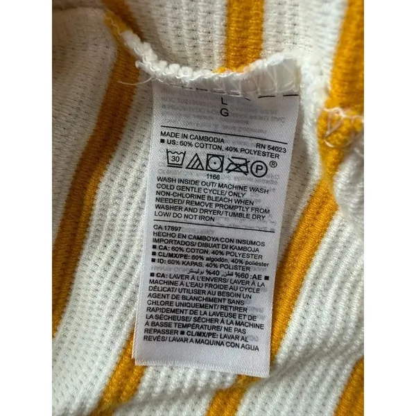 Old Navy Women Large Mustard Striped Bell Sleeve Top Ribbed Knit Boatneck Shirt - Image 4