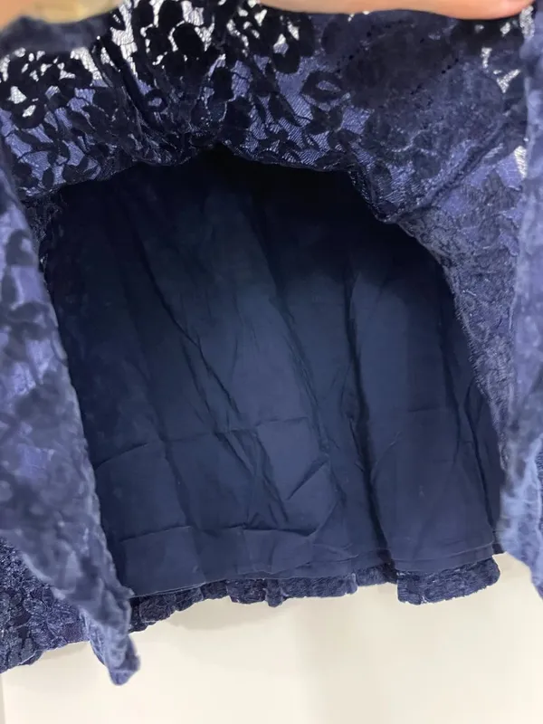 New Aerie Size Medium Velvet Lace Trim Mini Skirt Navy Blue - Image 2