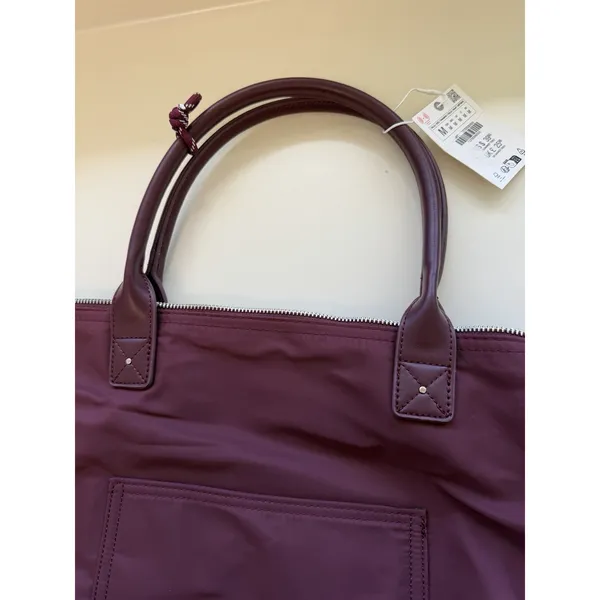 Zara Maroon Nylon Tote‎ Bag Purse Capsule Bonjour Le Monde French Resort - Image 6