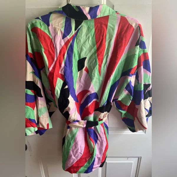 Farm Rio Women's Fresh Foliage Colorful Print Tie‎ Waist Casual Jacket Kimono XS - Image 8