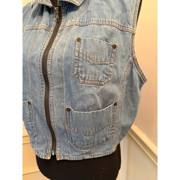 Vintage 90s Joyride Medium Wash Denim Zip-Up Utility Vest Grungr Work Wear Cargo - Image 3