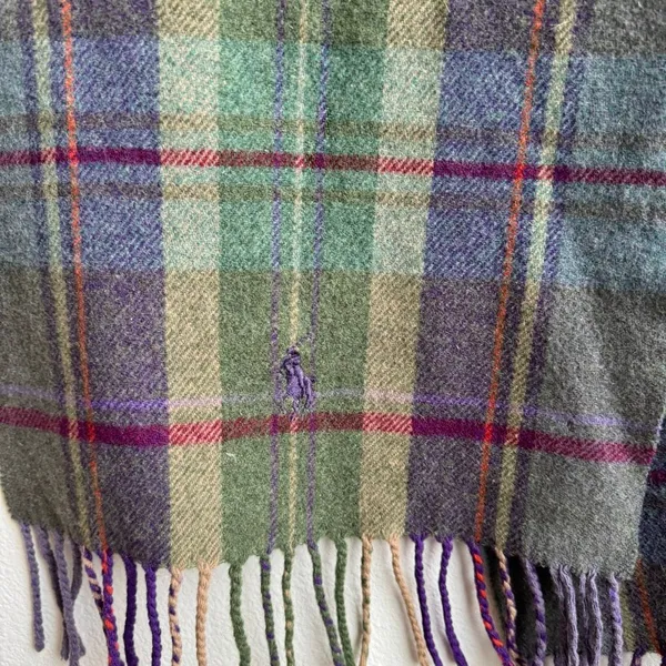 Polo Ralph Lauren 100% Lambswool Green Plaid Scarf Made in Italy Fringe Preppy - Image 2