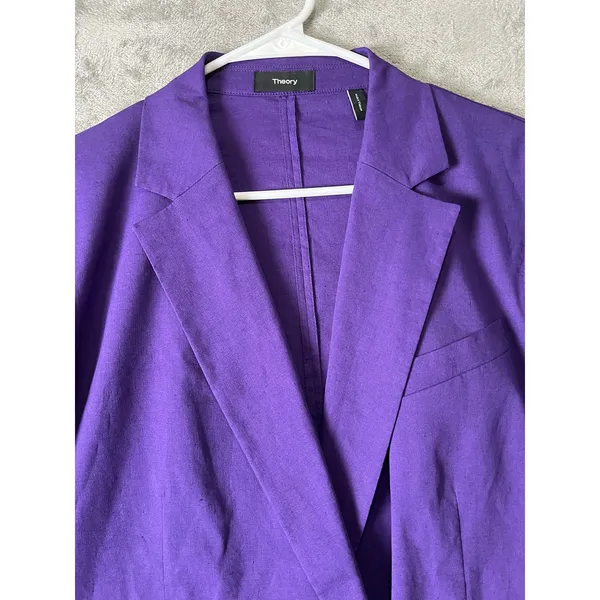 Theory Amethyst Eco Crunch Wash Purple Linen Blend Double Breasted Blazer 10 - Image 2