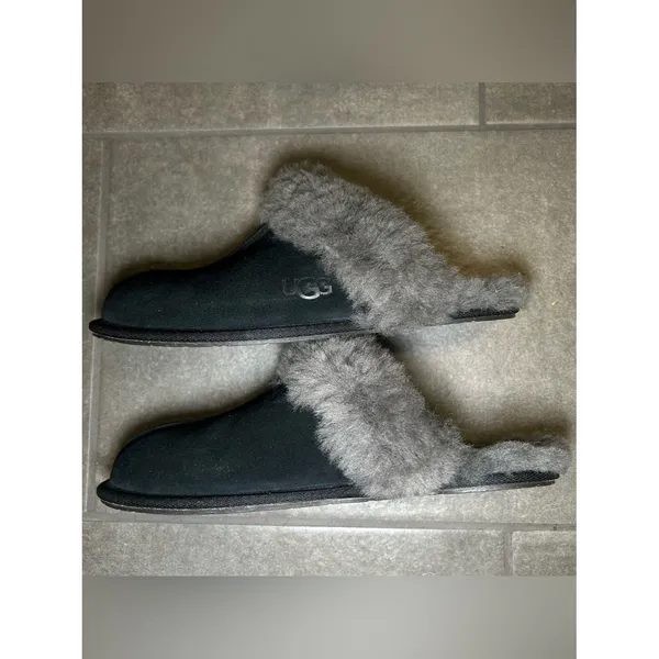 UGG Scuffette II Black Gray Suede Fur Lined Slip On Slippers Womens Shoe Size 10 - Image 7
