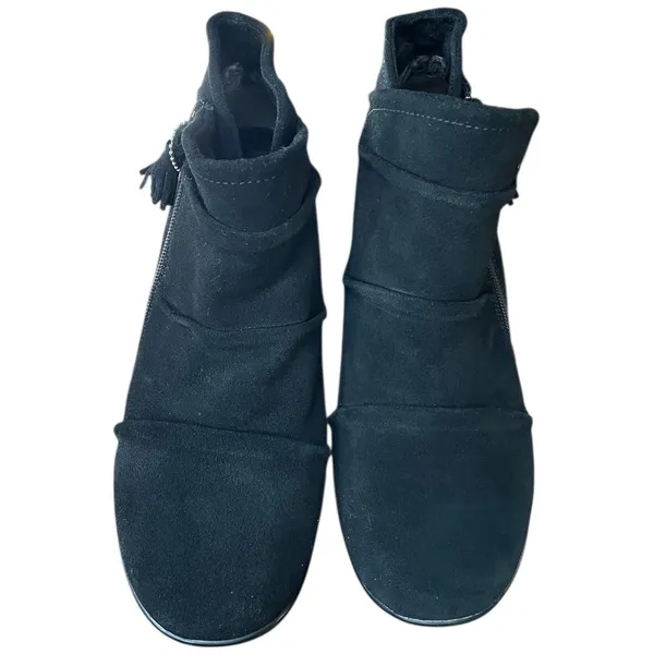 Skechers Parallel Triple Thread Black Suede Leather Ankle Boots Zipper US 10 - Image 5