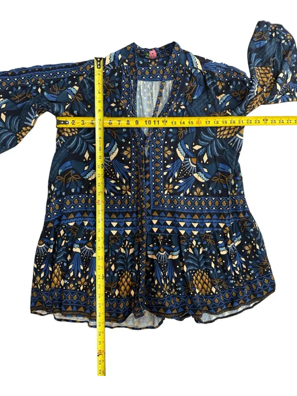 Farm Rio Tropical Magic Blue Patterned Tie-Neck Women’s Dress Size Medium - Image 15