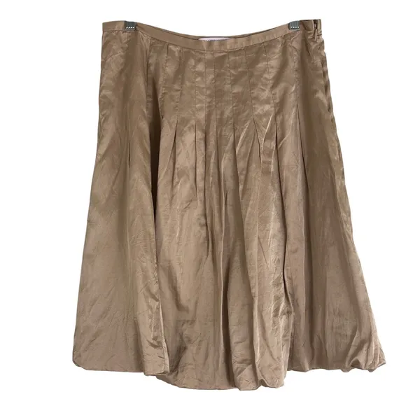 Max Azria Collection Pleated Silk Blend Flare Skirt Taupe Bronze Neutral Size 4 - Image 2