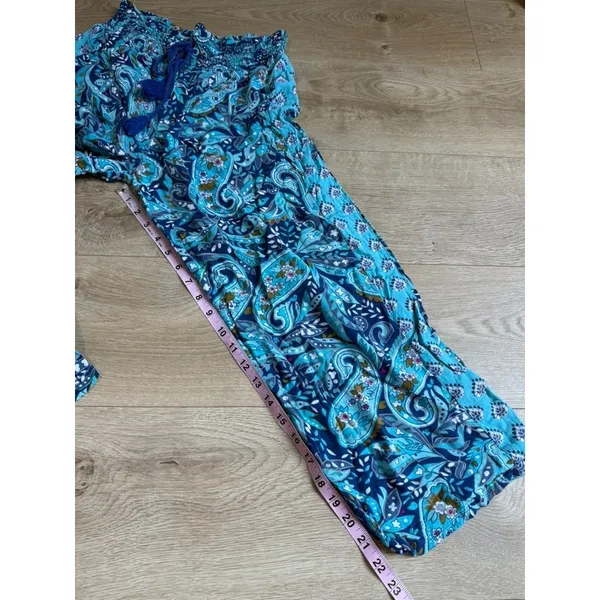 EUC Vera Bradley wide-leg palazzo pants blue teal paisley 100% rayon size M - Image 5