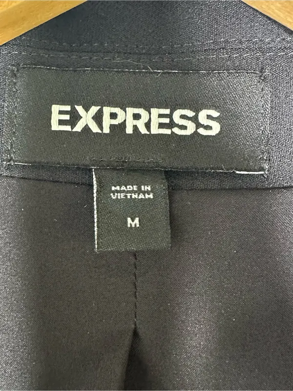 Express Studio Stretch Twill One Button Boyfriend Blazer Black Women's Medium NW - Image 6