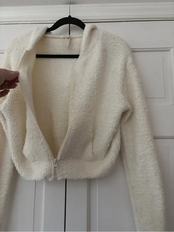 Skims Cozy Knit Zip-Up Hoodie Jacket Bone Cream Size Small / Medium Fuzzy Boucle - Image 9