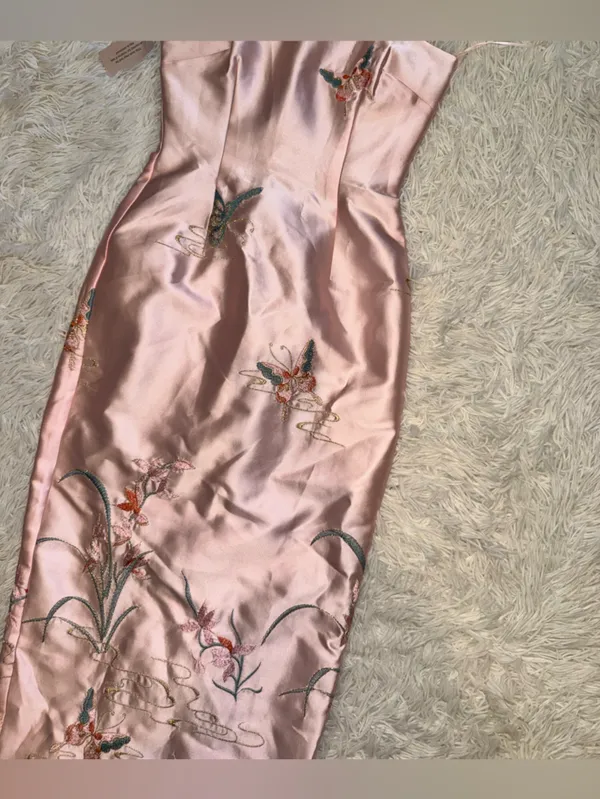 NEW SAU LEE Isla Butterfly Embroidered Strapless Satin Pink multi Gown Sz 2 - Image 7