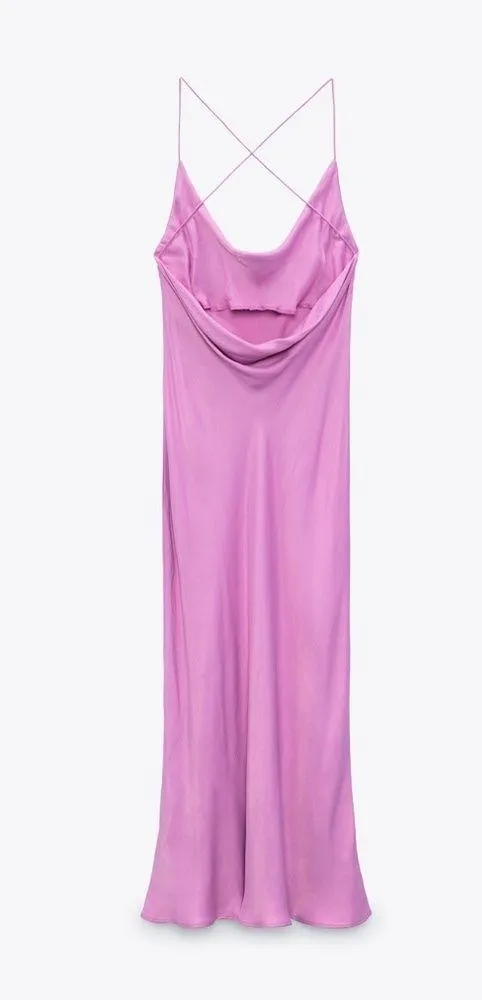 ZARA SATIN LINGERIE STYLE DRESS bloggers favorite cowl neck midi dress sz M - Image 3