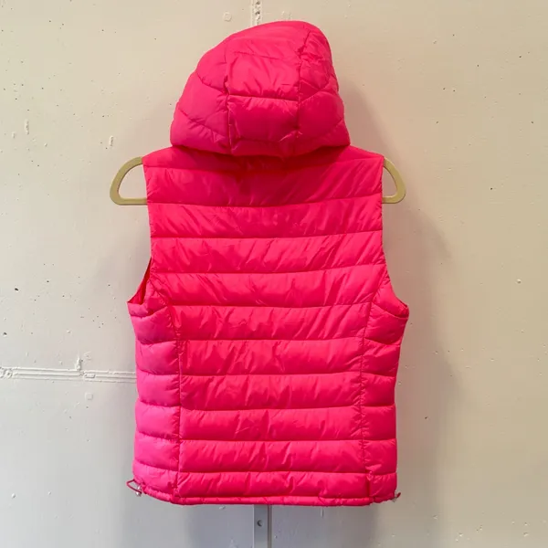 Hollister Neon Pink Hooded Puffer Vest‎ Women's Medium Full Zip Quilted Casual - Image 2
