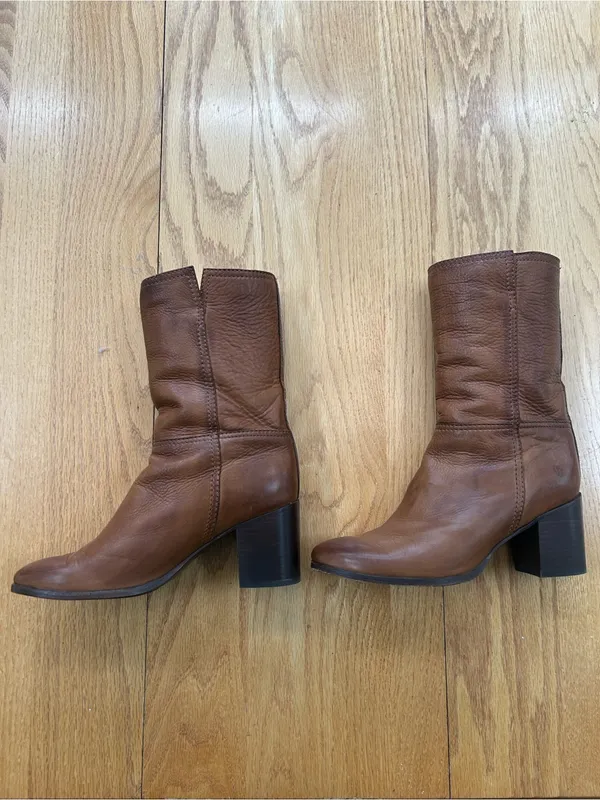 Frye Nora Mid Leather Pull On Boots Cognac Brown Block Heel Women's Size 10 B - Image 2