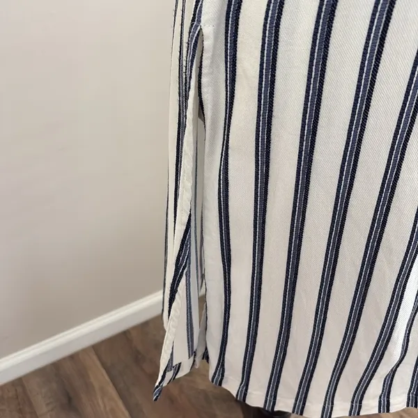 Free People Tuxedo Stripe Wrap Dress Sleeveless‎ Blue Side Slit Size XS - Image 7