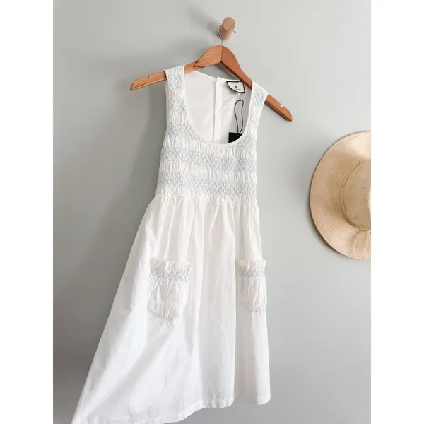Tuckernuck | NWT Susannah Smocked Mini Dress White Blue | Sz XS - Image 3