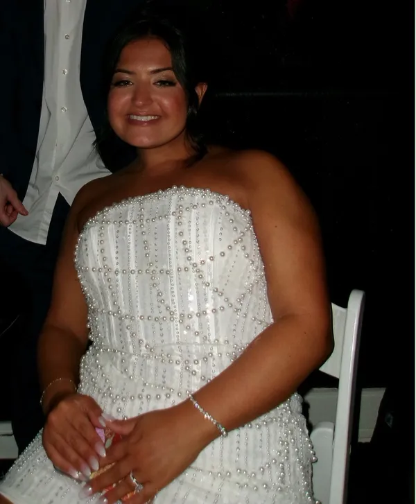 Pearl Beaded Mini Dress White Size 8 - Image 2