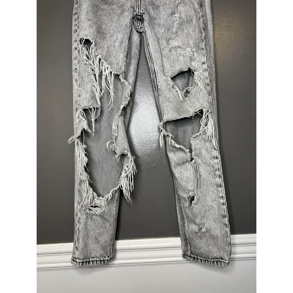 American Eagle Outfitters Mom Jeans Womens 00 Gray Acid Wash Distressed Denim - Image 3