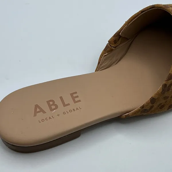 ABLE Leopard Print Suede Pointed Toe‎ Mules Flat Slides Brown Tan Mens 7M Size 7 - Image 5