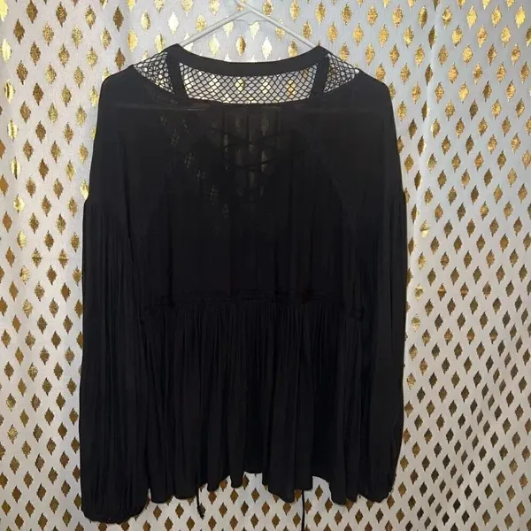Free People 'Don't Let Go' Peasant Top black Goth fishnet vampire corset size S - Image 8