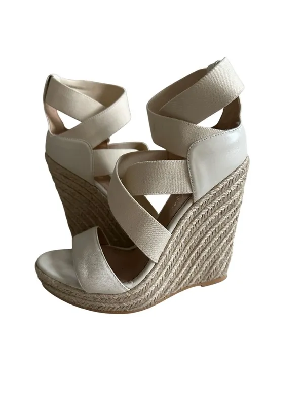JEAN MICHEL CAZABAT Cream Leather Espadrille Wedges Sandals Size 37 - Image 5