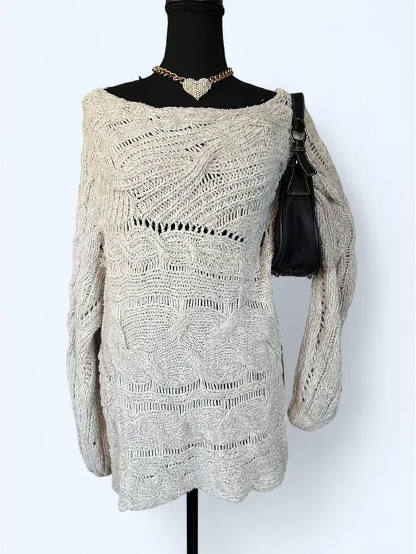 Free People Cotton Chunky Knit Oversized Open Knit Sweater size small 🤍 - Image 2