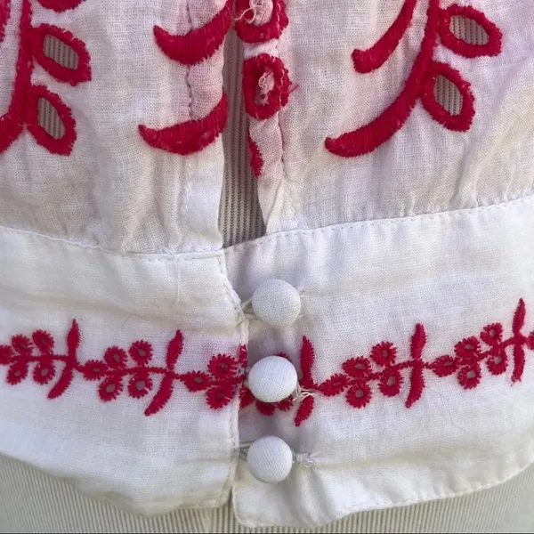 Anthropologie Vanessa Virginia Embroidered White and Pink Cotton Eyelet Top S - Image 5