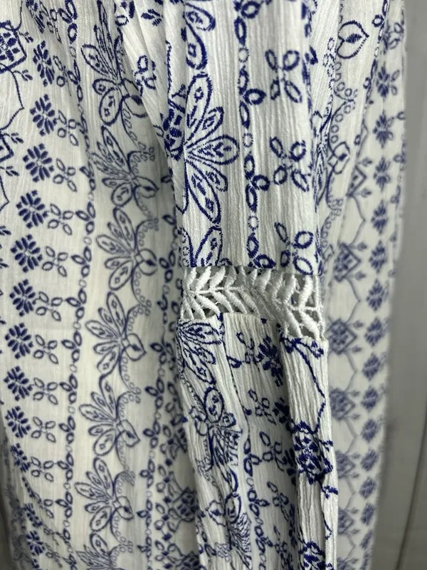 Ann Taylor Loft Blue White Floral Print V-Neck Cotton Tunic Top Sz L Lightweight - Image 7